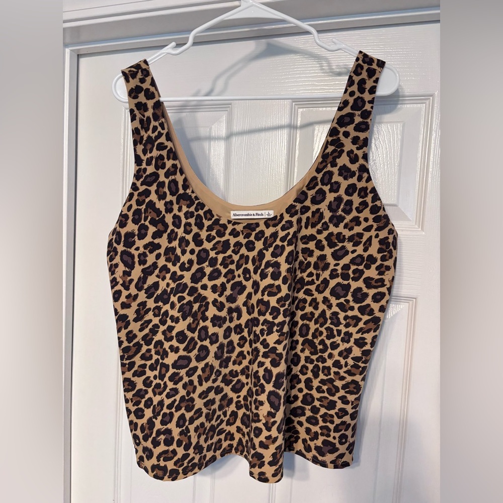 Abercrombie & Fitch Leopard Tank Top - Tan & Black Spot Print